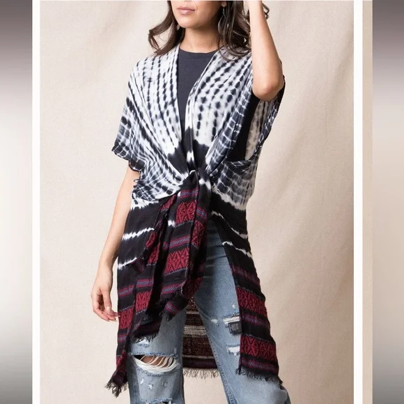 Angie Tie Dye Kimono Wrap One Size - Picture 2 of 7